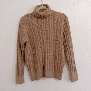 St John’s Bay Knit Cotton Blend Long Sleeve Camel Turtleneck Sweater Size XL